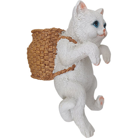 Statue Chat Mur Résine Durable Décor Minjardin - Figurine Peint Main Gris/Jaune/Blanc 7.5x12x17.5cm 330g Cadeau Intérieur/Extérieur (1/5)