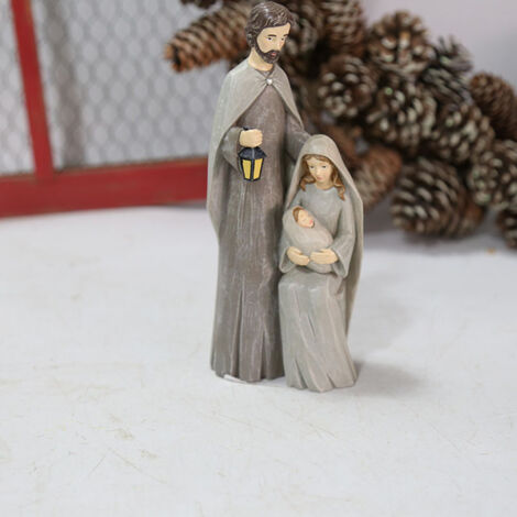 【Ornements de Figurines de la Nativité】 [Brand] Résine Figurines Artisanales Sculptures Traditionnelles Statue Naissance Jésus - Set Familial 19.2cm + Mère Portant Bébé 12.6cm (1/5)