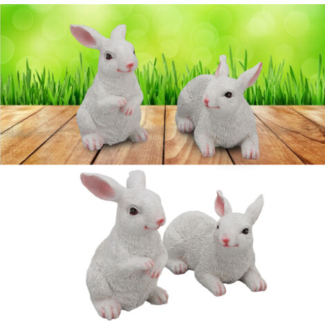 Statue de lapin en résine pour jardin, Paire de figurines d'art animalier, Décoration de balcon et d'extérieur durable (1/5)