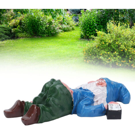 Nain de jardin comique gnome ivre miniature décoratif extérieur Nain miniature ivre en résine bleu 136g Décoration jardin cadeau moderne