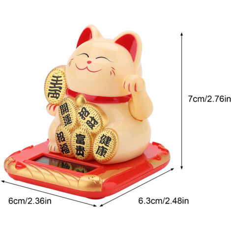 Solar Powered Cat Fortune Figurine for Car and Home Decor, Waving Lucky Cat Beckoning Good Luck Adornment (Golden) (1/5)