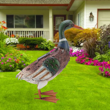 Statue de Canard Décorative Jardin en Fer Imperméable avec LED Solaire pour Pelouse Terrasse Cour (1/5)