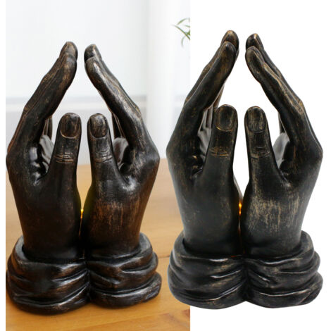 Figurine Statue Resine Synthétique Mains Jointes Lumière avec LED pour Méditation Décoration Maison [9.5x6.5x15cm]
