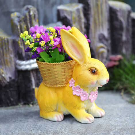 Jardin Céramique Artisanale Figurine Résine avec Panier Profond Lapin Décor Balcon (Dimensions 18.5x9.5x20cm) (1/5)