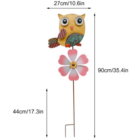 Girouette de jardin métal coloré avec support pour patio et cour [Fleur, Vase, Hibou] 90cm/100cm/112cm 6 coloris (Vert, Rose, Orange, Blanc, Jaune, Bleu) rustproof peinture intérieur/extérieur décor d (1/2)