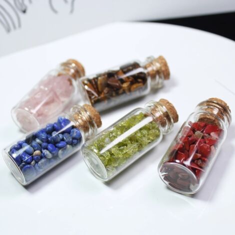 [Collection de Cristaux] Lot de 15 Mini Bouteilles de Pierres de Réiki et Cristaux Polis pour Décor, Méditation et Chakras (1/5)