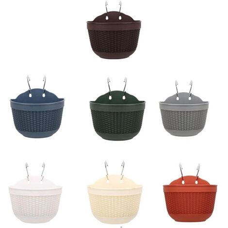 Pot de Fleurs Suspendu en Résine, Panier de Stockage, Décorations pour Maison ou Jardin - Design Semi-Circulaire en Rotin Artificiel, Double Crochets, Trou d'Évacuation Amovible, 32x21.5x20cm (1/5)