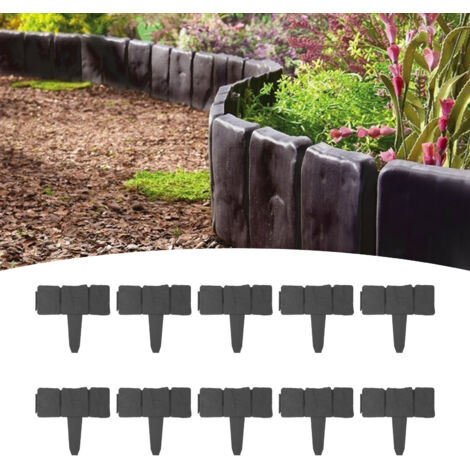 Bordures de jardin imitation pierre (10 pièces) - Bordures de jardin paysager pour plates-bandes, bordure de pelouse effet pierre, facile à installer, matériau plastique résistant, taille 25x23cm (1/5)