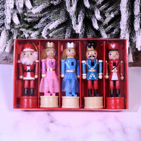 Ornements suspendus Lot de 5 Nutcracker Soldats Bois Tête articulée 13cm Décorations pour Arbre de Noël Fête Cadeau Artisanal (1/5)