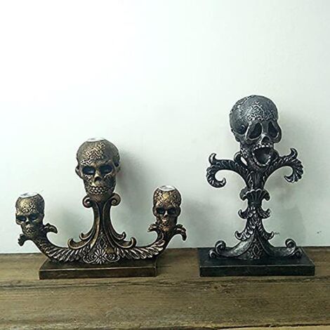 Ornement en Résine Vintage Halloween – Décor de Crâne Squelette Artisanal – Résine Durable, Dimensions 20cm, Noir – Décor d'Intérieur Unique (1/5)
