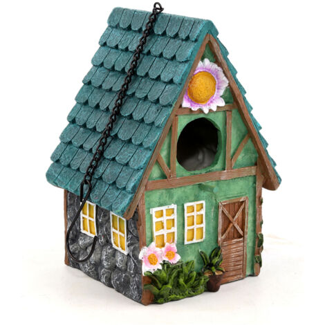 Maison de Resin pour Oiseaux avec Chaîne en Fer et Finition Décorative Fleurie Multicolor (15.5×13×21.4cm) (1/5)