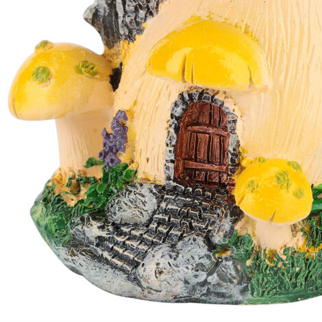 Maison champignon sculpture décorative - Statue de jardin en résine synthétique - Design jaune avec balcon - Artisanat traditionnel - Hauteur 12.5cm - Décor patio, pelouse ou intérieur (1/5)
