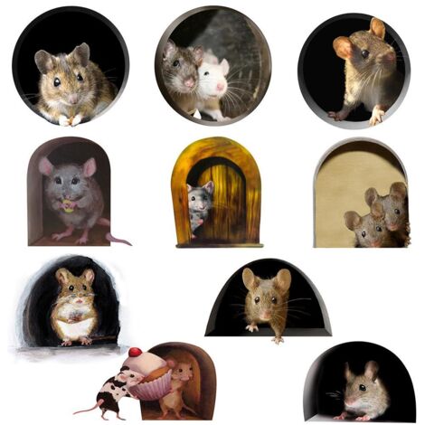 Autocollant Murale Décor Maison 'Trou de souris' Kit Créatif 5 pièces Papier Haute Qualité 12x16.8 cm (1/5)