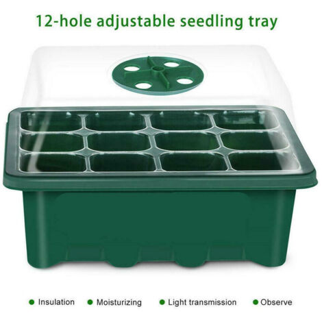 Bac de Germination - Plateau de Semis 12 Alvéoles pour Plantes avec Couverture Transparente Modèle Multi-Usage en Plastique Dimensions 18x14x21cm Coloris Noir, Vert, Blanc (1/5)