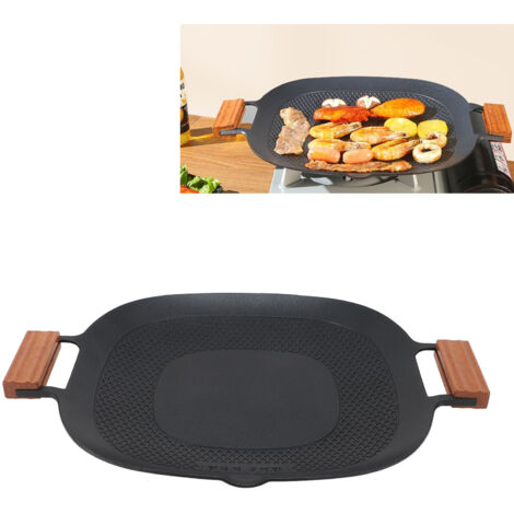 Plancha BBQ Multifonction Anti-adhérence Aluminium Alloy 38.5x32cm avec Poignées Bois (1/5)