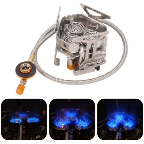 Rechaud de Camping Gaz à Électronique Ignition Antivent Pliable Mini Portable Rétractable en Acier Inoxydable et Cuivre avec Gril Pan Antiadhérent Aluminium et Revêtement Maifan Stone (1/5)