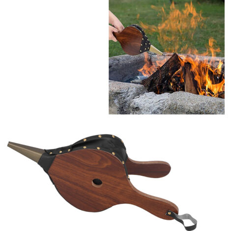 Soufflet pour Feu Manuel en Bois Composite et Cuir [Bellow] Marque ManoMano Modèle FS-01 Dimensions 43x19cm/16.9x7.5in Couleur Brun [Soufflet pour Barbecue, Feu de Camp, Cheminée, Poêle] (1/5)