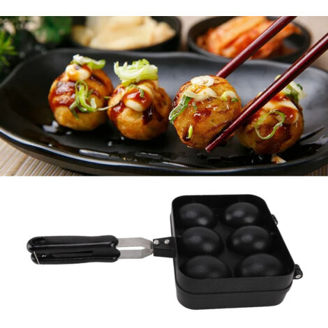 Poêle Takoyaki Double Face 6 Cavités Antiadhésive Noir - Poêle Takoyaki Multi-usage en Alliage d'Aluminium avec Poêle à Pâtisserie (1/5)