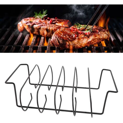Support BBQ Grill fumeur pour 4 racks de ribs - Cadre de grillade en fer résistant - Adapté camping/BBQ - Lot 1 rack 1 basket kabob (1/5)