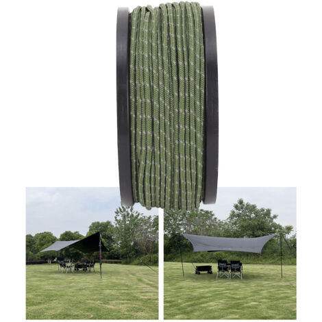 Paracord Réfléchissant PP 50m (164FT) Diamètre 2.5mm Corde de Tente Anti-Vent pour Camping et Aventure en OD Green