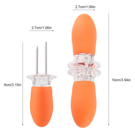 4 Sets Fork Corn BBQ en Acier Inoxydable et ABS, 8 Pièces, Orange/Green/Blue, Design pour Insert et Thermomètre BBQ (1/5)