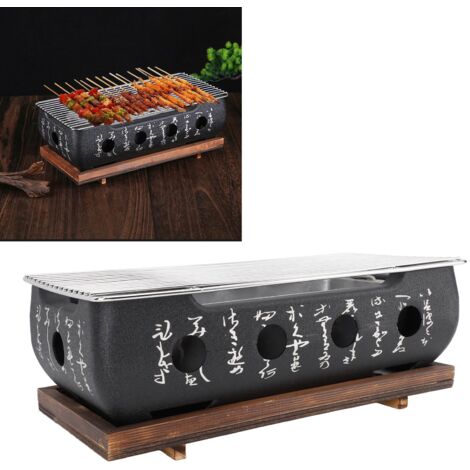 Grill de Barbecue Japonais Portable Stove XL Alliage Aluminium Charbon Base Bois Calligraphie Rectangulaire (1/5)