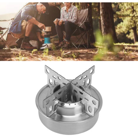 Réchaud de Camping Portable en Stainless Steel - Mini Stove pour Hiking et BBQ avec Support et Protection Anti-Vent (1/5)