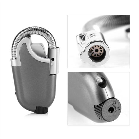 Briquet réutilisable au butane corps métal flexible tête pivotante pour cuisine BBQ camping - 8 cm (1/5)