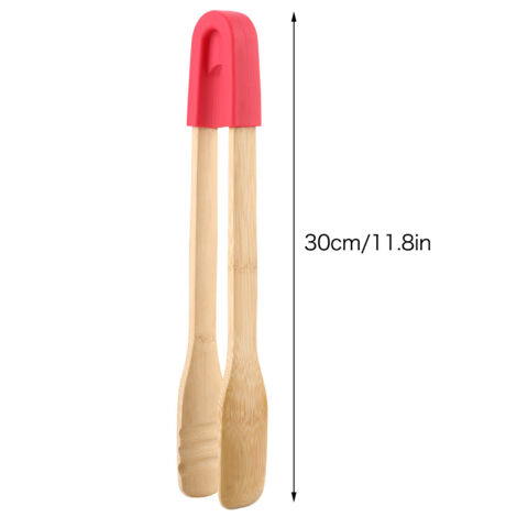 Pince BBQ Bois avec Manche Silicone Anti-Slip - Kit 1 Tongs - Rouge (1/5)