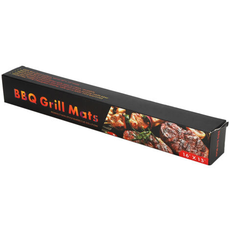Papier BBQ Réutilisable Ensemble - Tapis de Cuisson Grill (PTFE+Fibre de Verre, Noir) et 10 Piques en Acier Inoxydable - Kit Barbecue 5PCS Pour Extérieur et Maison
