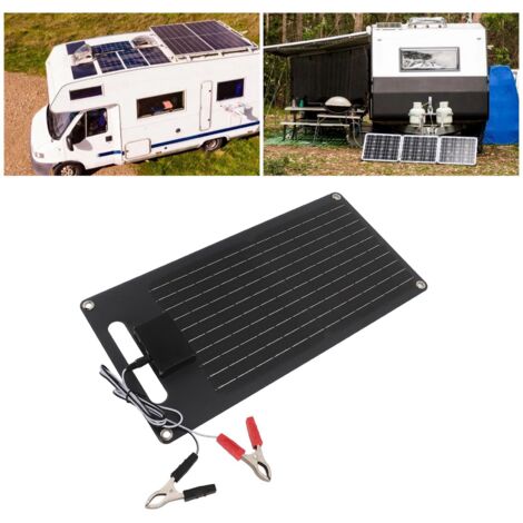 Panneau Solaire Monocristallin 50W 12V avec Stabilisateur de Voltage, Double USB et Port Type-C pour Véhicules et Téléphones