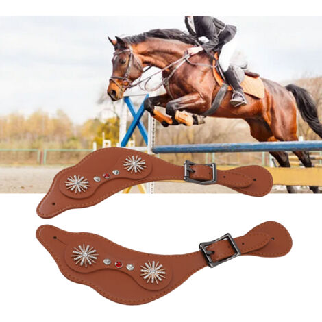Rangettes Western Vintage pour Cavaliers – Spur Straps avec Rhinestones Florales – Taille Adjustable – Cuir PU & Métal – Noir – 1 Paire (1/5)