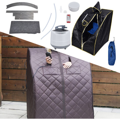 Cabine de Sauna Portative 2.0L 1000W 9 Gradations Contrôle Distant Box pour Maison Mini 304 Stainless Steel AC 220‑240V