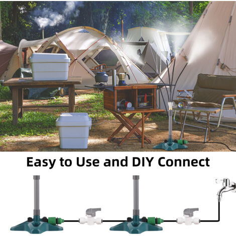 Système de Brumisation Portable pour Jardin et Patio - Mister Mobile avec 4 Buses en Cuivre et Tube Flexible de 8m - Hauteur 42cm, Noir (1/5)