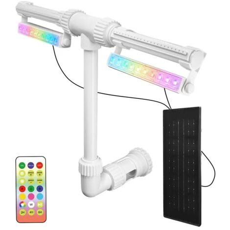 Fontaine pour Piscine LED 2 en 1 Solar Powered à Déluge et Spray Adjustable IP68 Lumière Colorée avec Panneau Solaire et Remote Controller