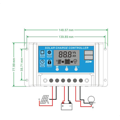 Régulateur de Charge Solaire Intelligent à Affichage LCD Multifonction - Contrôleur 30A avec Port USB, Autonome 12V/24V pour Batteries Plomb AGM Gel