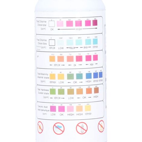 Test Strips 6-en-1 pour Piscine et Spa - Bandelettes Analyse Chimie de l'Eau PH Alcalinité Total Chlor - 2 Bouteilles 100 Strips (1/5)