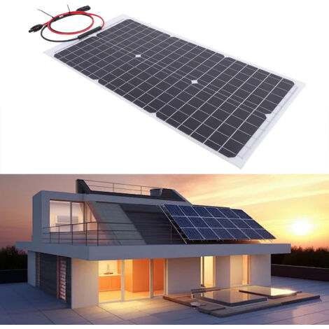 [Panneau Solaire] Panneau Solaire Monocristallin 30W 18V Semi Flexible, Dimensions 33x66cm, 1000g (1/5)
