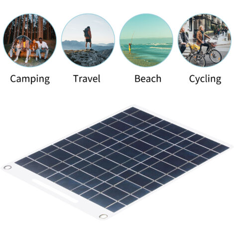 Panneau Solaire USB 13W Double Port Polycrystalline Noir avec 2 Attaches Carabiner pour Camping Voyage Tente iPhone Smartphones (1/5)