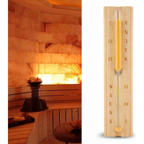 Sablier de Sauna en Bois - Timer à Sable 15 Minutes avec Marqueurs 5 et 10 Min - Installation Facile - Matériau Bois et Verre Haute Qualité - Longueur 30,1cm