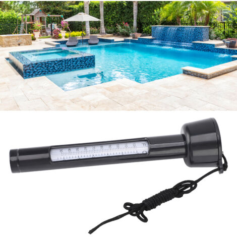 Thermomètre Flottant pour Bassin Thermomètre de Piscine Ronde avec Corde pour Température d'Eau Spas Bassins Chauds Extérieur Intérieur Noir Matière Plastique Résistant
