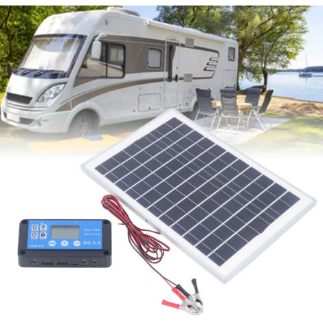 Kit Solaire de Panneau Solaire Kit Solaire Kit 50W 18V avec MPPT Charge Contrôleur Imperméable Clamp de Batterie 3mètre pour Outdoor RV Bateau Trailer Camper