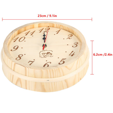Horloge de Salle de Bain - Cadran Bois Style Minimaliste Sans Couverture Glas pour Salon, Bureau et Sauna - 23 cm Diamètre Résistant à Température et Humidité - 1 Pile AA Requise (1/5)
