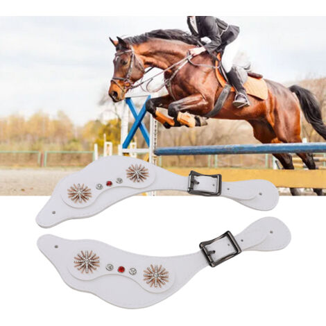 Spur Straps Vintage Western pour Cavaliers - Équipement d'Écurie à Lanières PU Métal avec Cristaux Blanc Artisanal (1/5)
