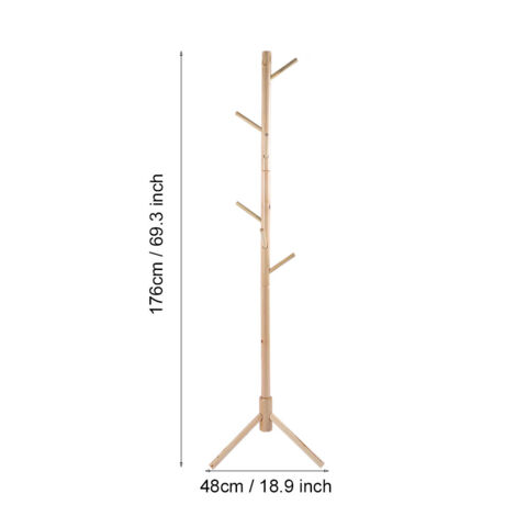 Porte-manteau Chic Design Tréfle En Bois Pin Naturel 176cm/69,3in 48cm/18,9in 1879g/66,3oz 8 Crochets Résistant Anti-corrosion Assemblable Sans Odeur Salon Chambre (1/5)