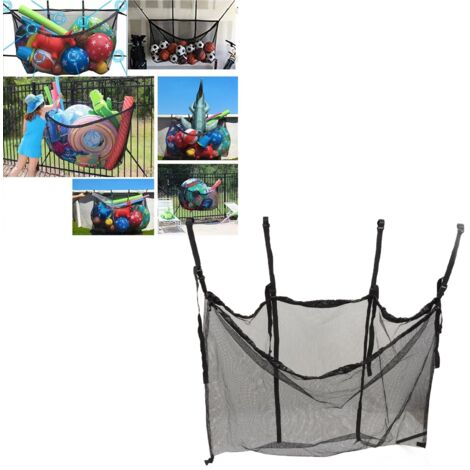 Organisateur de Stockage Polyvalent - Sac Filet à Suspension pour Jouets Gonflables, Accessoires Sportifs et Équipement de Piscine - Grande Capacité - Polyester - Noir - 135x90cm - Inclus 8 Lanières (1/5)
