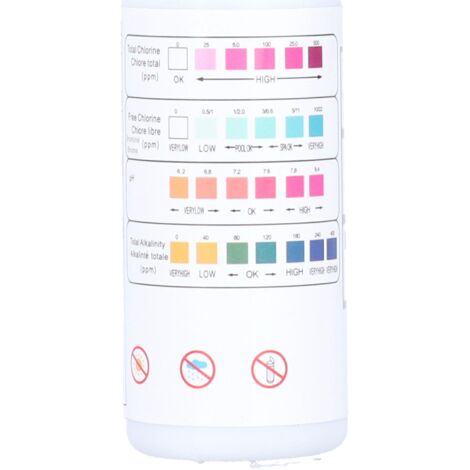 Bandes de Test pour Piscine Spa 4 Paramètres 50 pièces Chlorine PH Alcalinité (1/5)