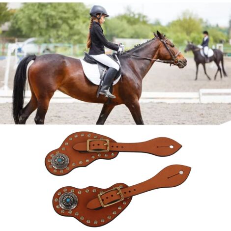 Sangle de Spur Western [1 Paire] - Cuir de Vache avec Buckle et Rhinestones, 25cm, Marron - Équipement de Protection et Déco pour Cheval (1/5)