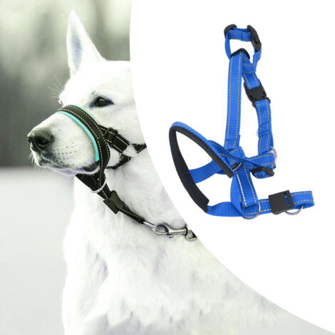 Muselière pour Chien B Respirant Anti-Bite Couverture Muzzle avec Bride Adjustable Bleu L Nylon 
Dog Mouth Cover Head Collar Harness Outdoor Anti-Biting