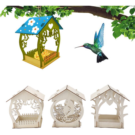 Mangeoire pour Oiseaux - Kit DIY - Art et Peinture - Bois - 21 Planches, Corde, Boîtes de Peinture, Crayons - Mangeoire Hanging - Artisanat pour Enfants - Cadeau (1/5)